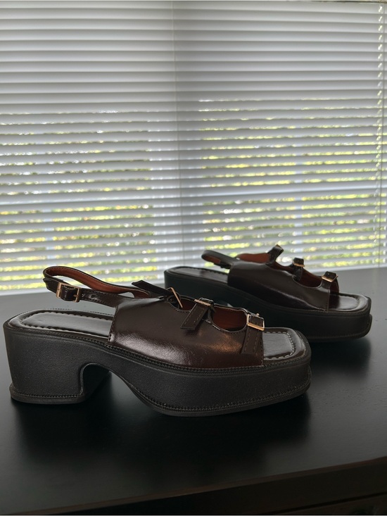 Shoes - Chunky Brown Platform Slingback Sandals for Women